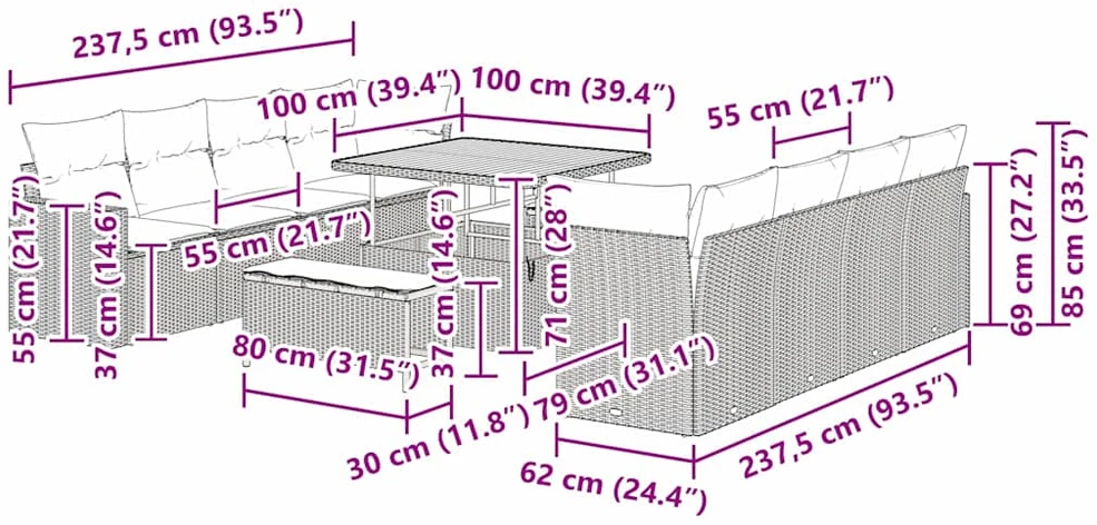 Sodo Sofų Rinkinys 12 vnt. 12-Vietų skaičius Juoda ir kreminė