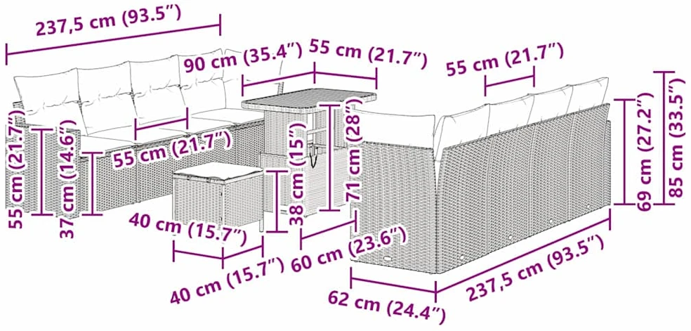 Sodo Sofų Rinkinys 12 vnt. 12-Vietų skaičius