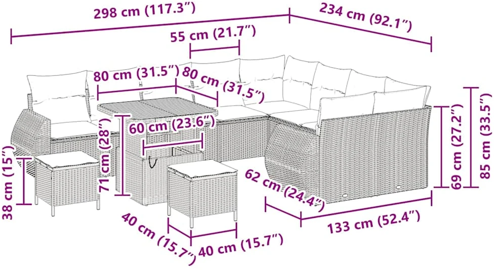 Sodo Sofų Rinkinys 12 vnt. 12-Vietų skaičius Pilka Poli ratanas