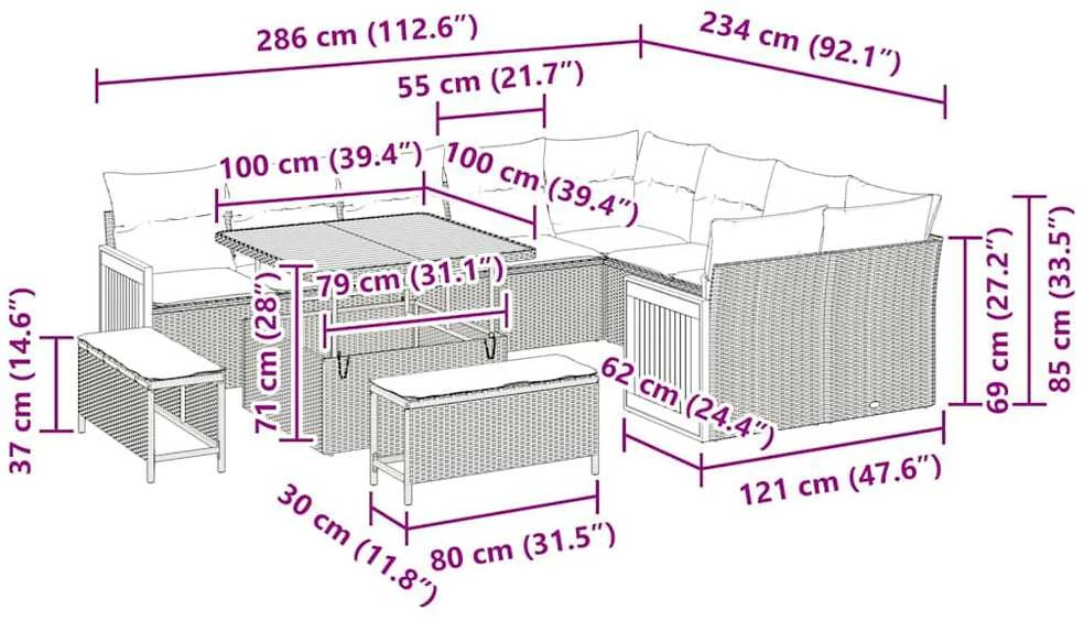 Sodo Sofų Rinkinys 13 vnt. 11-Vietų skaičius Bežinė ir kreminė