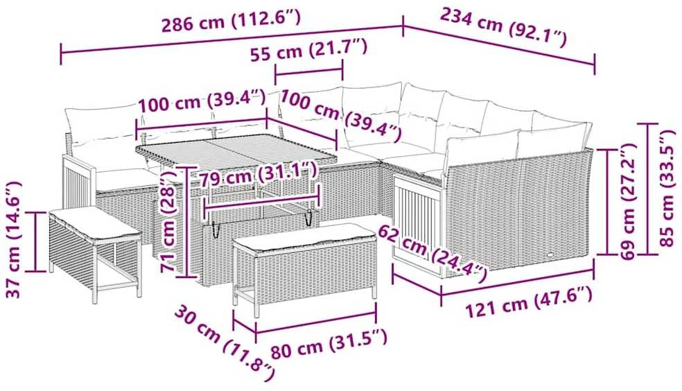 Sodo Sofų Rinkinys 13 vnt. 11-Vietų skaičius