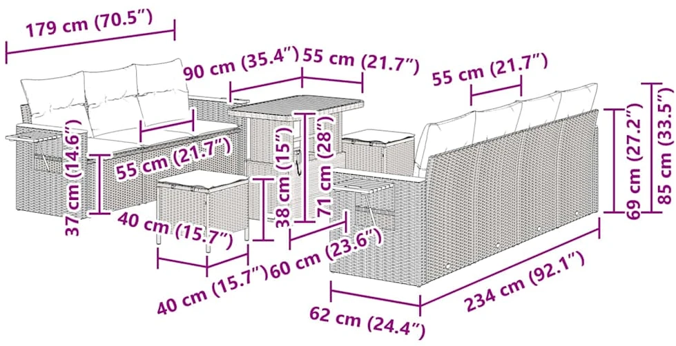 Sodo Sofų Rinkinys 13 vnt. 9-Vietų skaičius