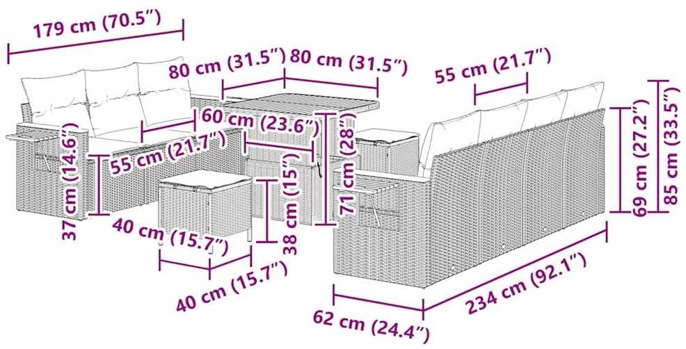 Sodo Sofų Rinkinys 13 vnt. 9-Vietų skaičius Juoda ir kreminė