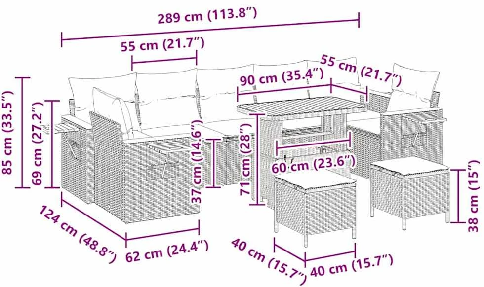 Sodo Sofų Rinkinys 13 vnt. 9-Vietų skaičius Juoda ir kreminė