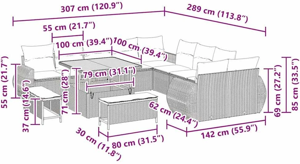 Sodo Sofų Rinkinys 13 vnt. 13-Vietų skaičius