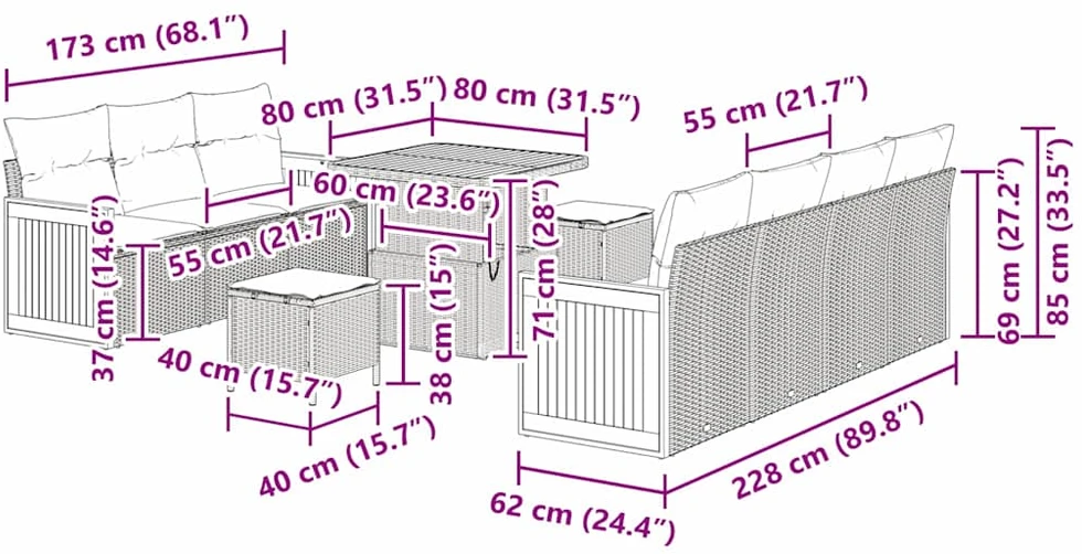 Sodo Sofų Rinkinys 13 vnt. 9-Vietų skaičius Juoda ir kreminė