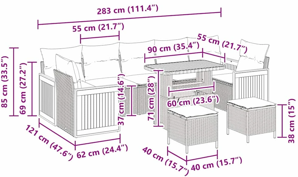 Sodo Sofų Rinkinys 13 vnt. 9-Vietų skaičius Juoda ir kreminė