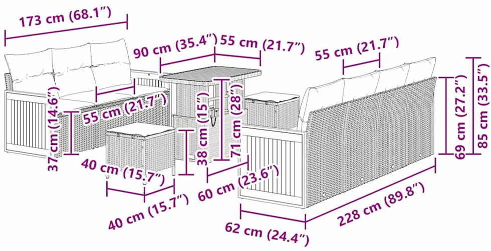 Sodo Sofų Rinkinys 13 vnt. 9-Vietų skaičius