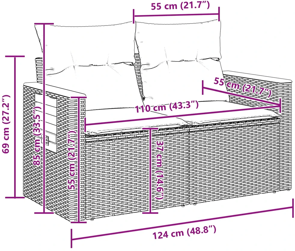 Sodo Sofų Rinkinys 13 vnt. 9-Vietų skaičius Juoda poliratanas