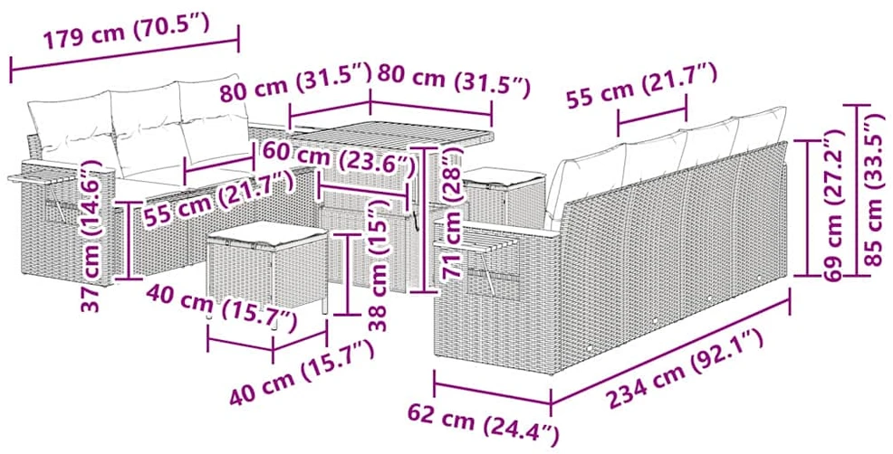 Sodo Sofų Rinkinys 13 vnt. 9-Vietų skaičius