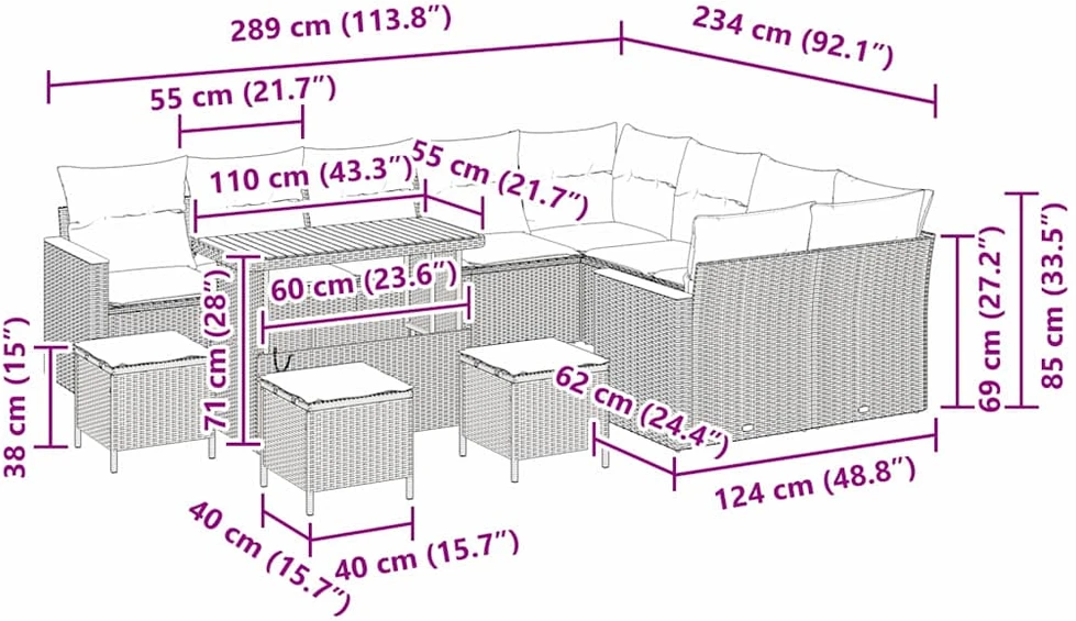 Sodo Sofų Rinkinys 13 vnt. 9-Vietų skaičius Juoda Poli ratanas