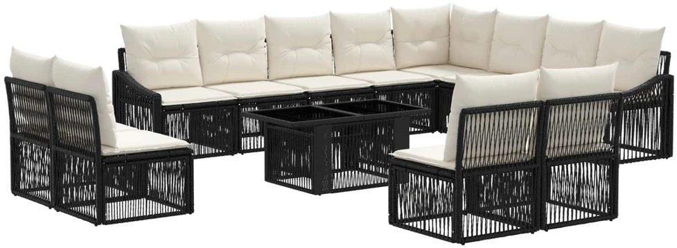 Sodo Sofų Rinkinys 13 vnt. Juoda ir kreminė balta poliratanas