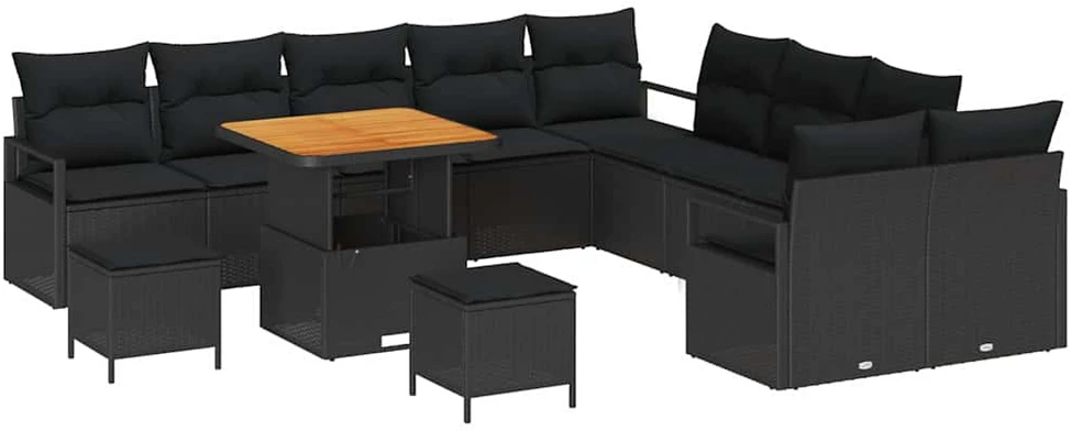 Sodo Sofų Rinkinys 13 vnt. Juoda poliratanas