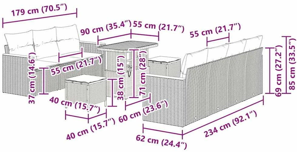 Sodo Sofų Rinkinys 14 vnt. 9-Vietų skaičius