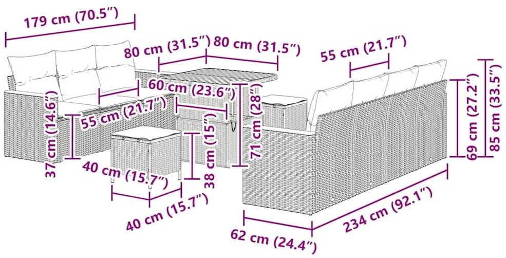 Sodo Sofų Rinkinys 14 vnt. 9-Vietų skaičius Juoda ir kreminė