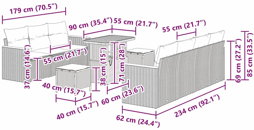 Sodo Sofų Rinkinys 14 vnt. 9-Vietų skaičius