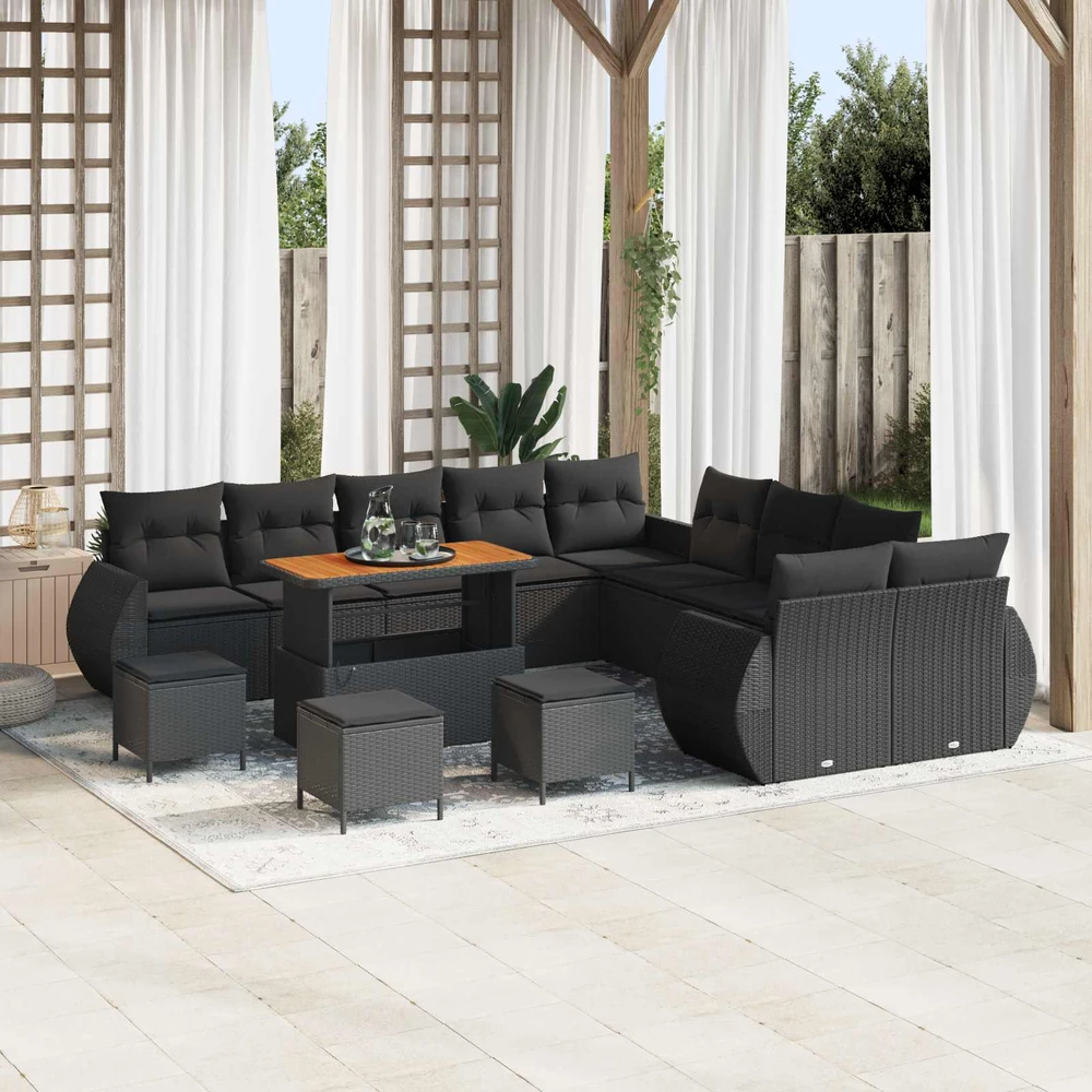 Sodo Sofų Rinkinys 14 vnt. Juoda poliratanas
