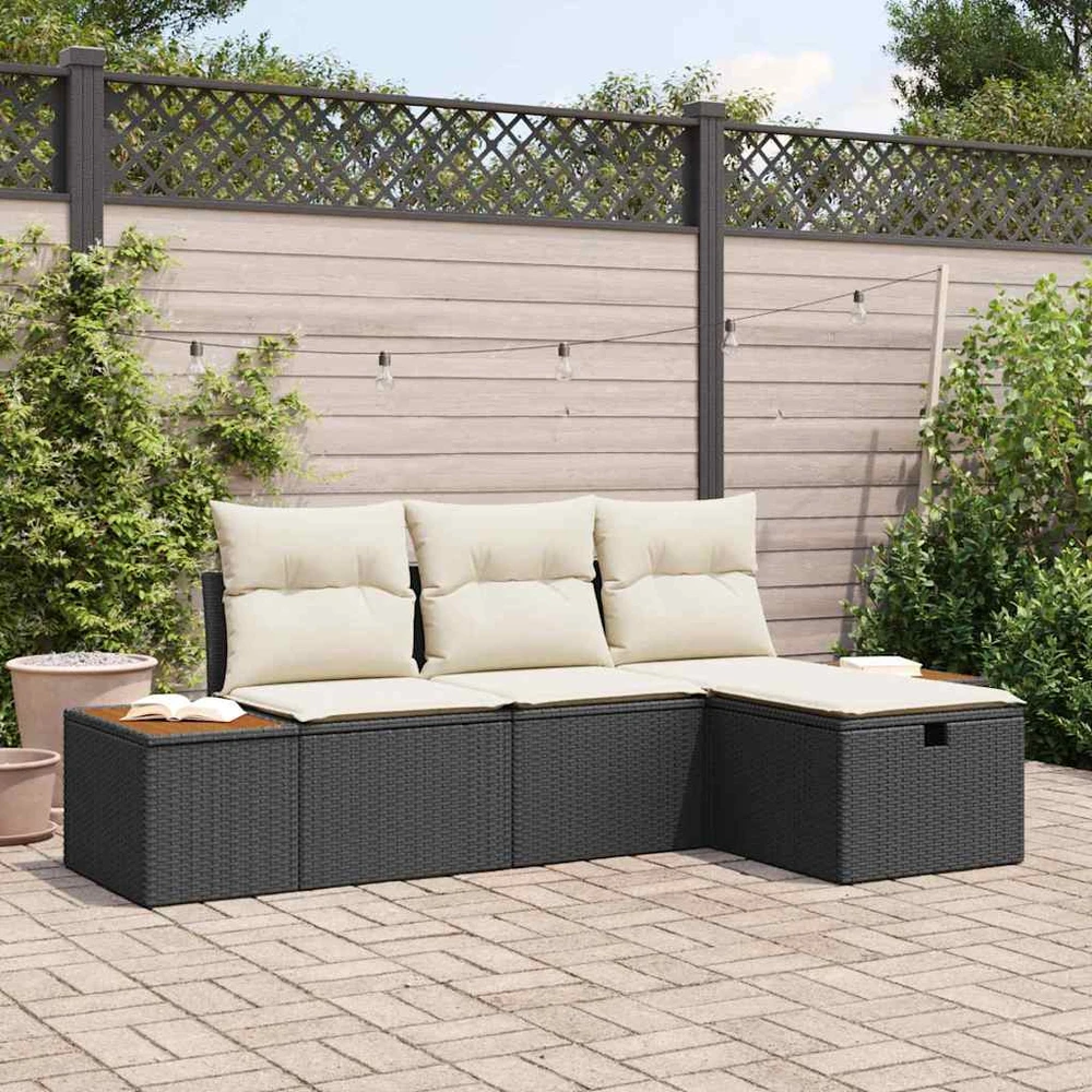 Sodo Sofų Rinkinys 4 vnt. Juoda poliratanas
