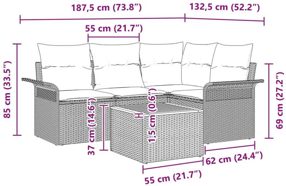 Sodo Sofų Rinkinys 5 vnt. 4-Vietų skaičius