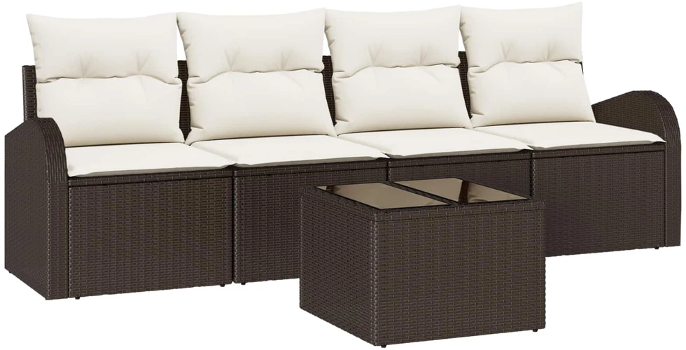 Sodo Sofų Rinkinys 5 pcs 4-Seater Ruda ir kreminė poliratanas