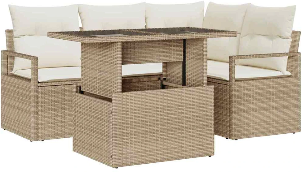 Sodo Sofų Rinkinys 5 vnt. 4-Vietų skaičius Bežinė ir kreminė