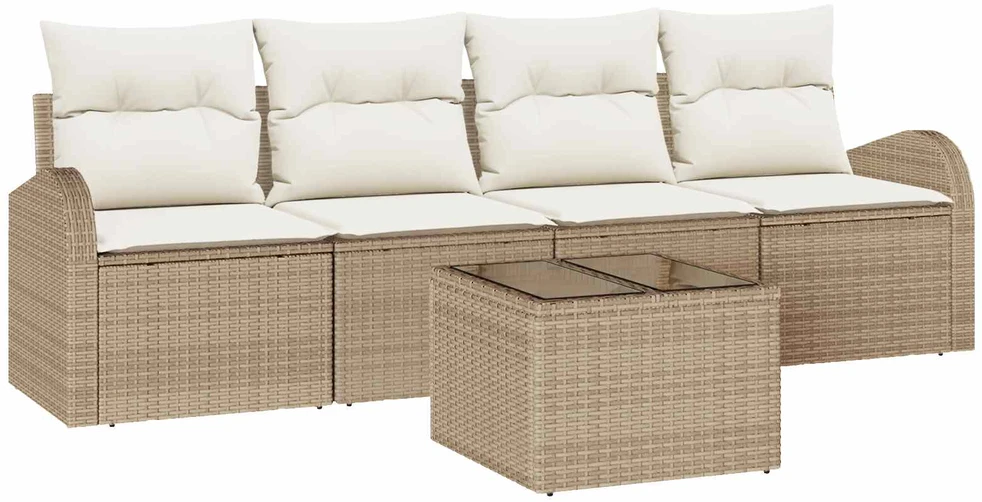 Sodo Sofų Rinkinys 5 pcs 4-Seater Bežinė ir kreminė poliratanas