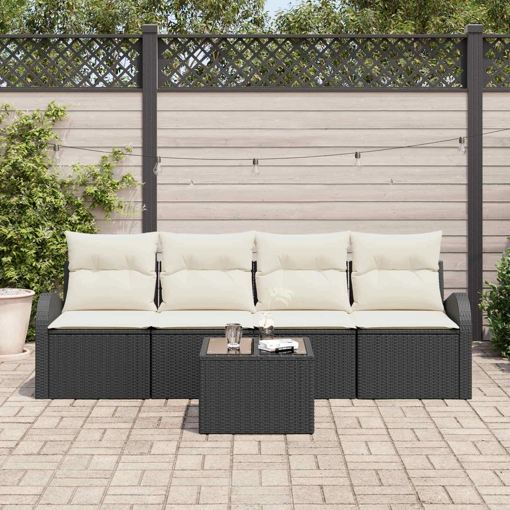 Sodo Sofų Rinkinys 5 pcs 4-Seater Juoda ir kreminė poliratanas