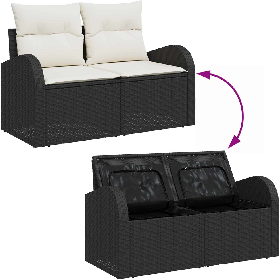 Sodo Sofų Rinkinys 5 pcs 4-Seater Juoda ir kreminė poliratanas