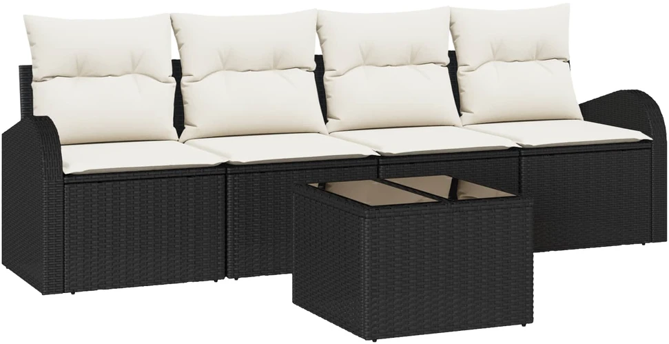 Sodo Sofų Rinkinys 5 pcs 4-Seater Juoda ir kreminė poliratanas