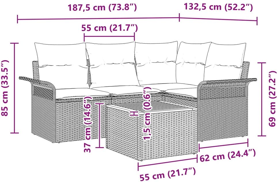 Sodo Sofų Rinkinys 5 vnt. 4-Vietų skaičius