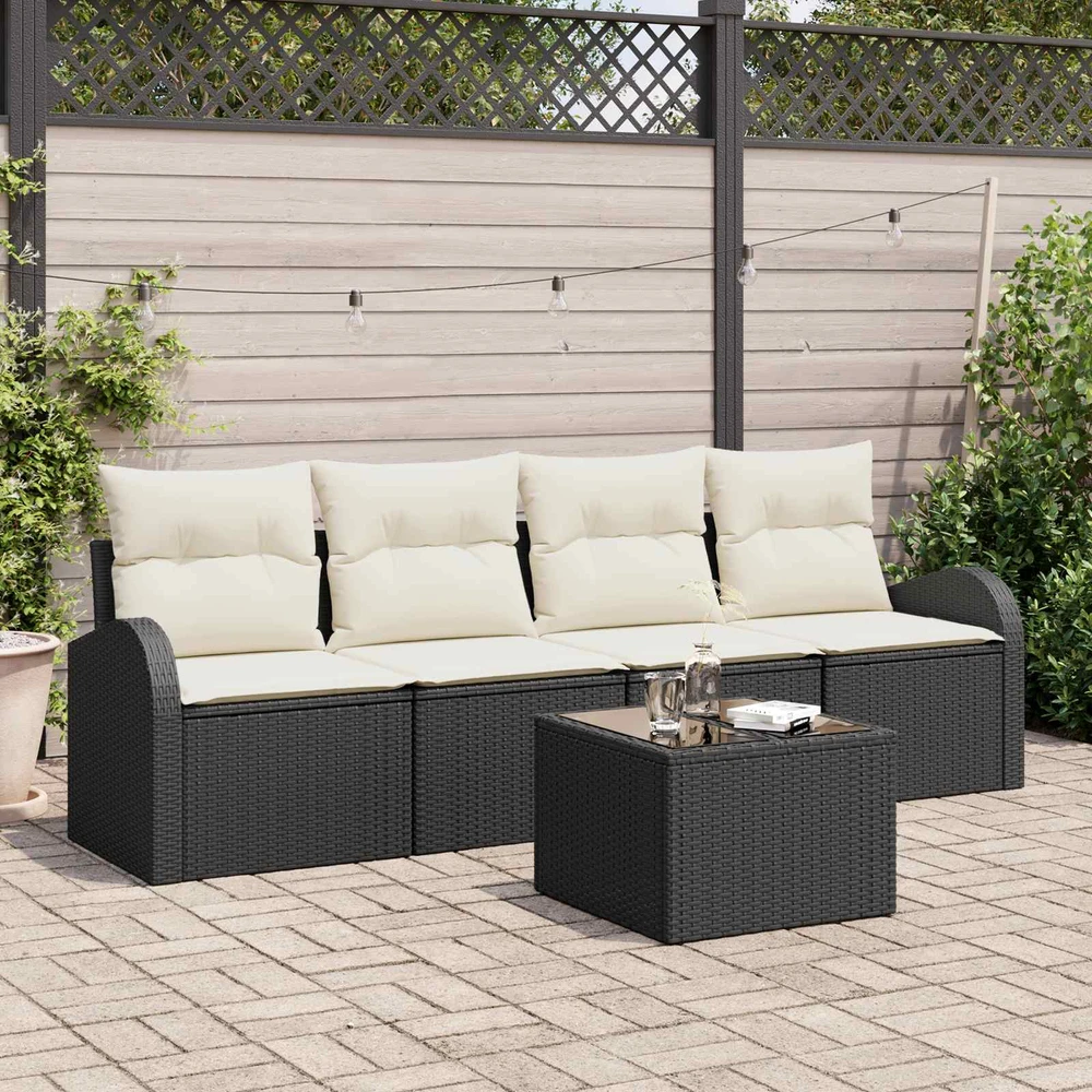 Sodo Sofų Rinkinys 5 pcs 4-Seater Juoda ir kreminė poliratanas