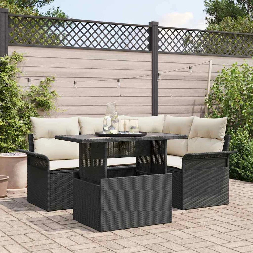 Sodo Sofų Rinkinys 5 vnt. Juoda poliratanas