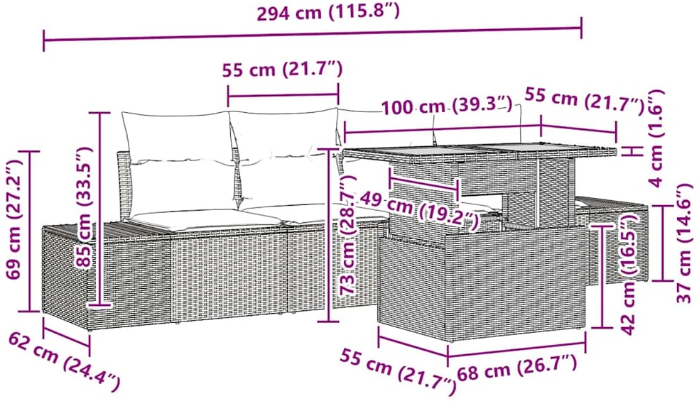 Sodo Sofų Rinkinys 5 vnt. Pilka ir ruda