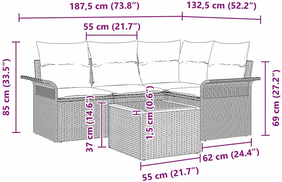Sodo Sofų Rinkinys 5 vnt. Smėlio poliratanas