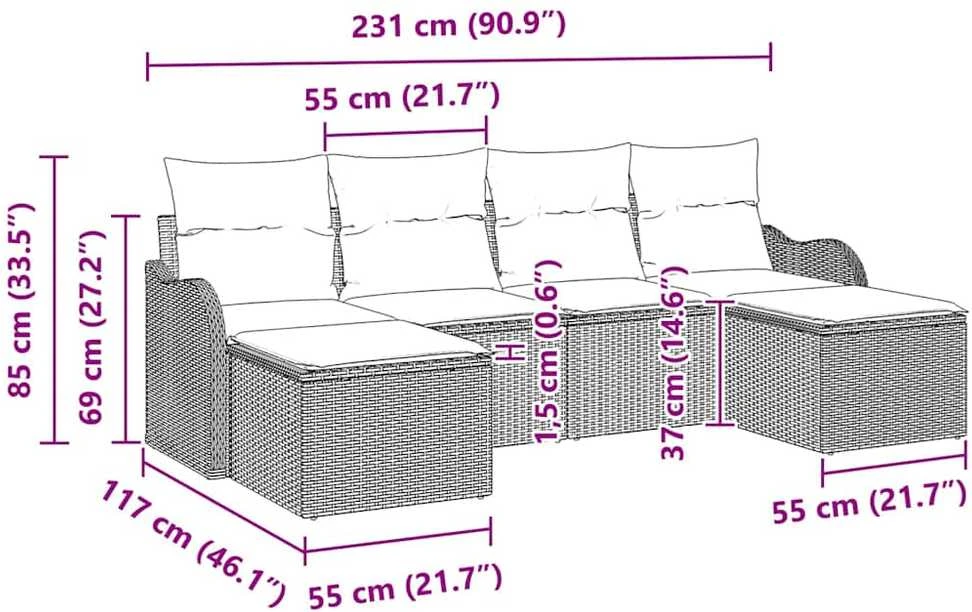 Lauko baldų komplektas Sodo Sofų Rinkinys 6 vnt. Bežinė ir balta poliratanas
