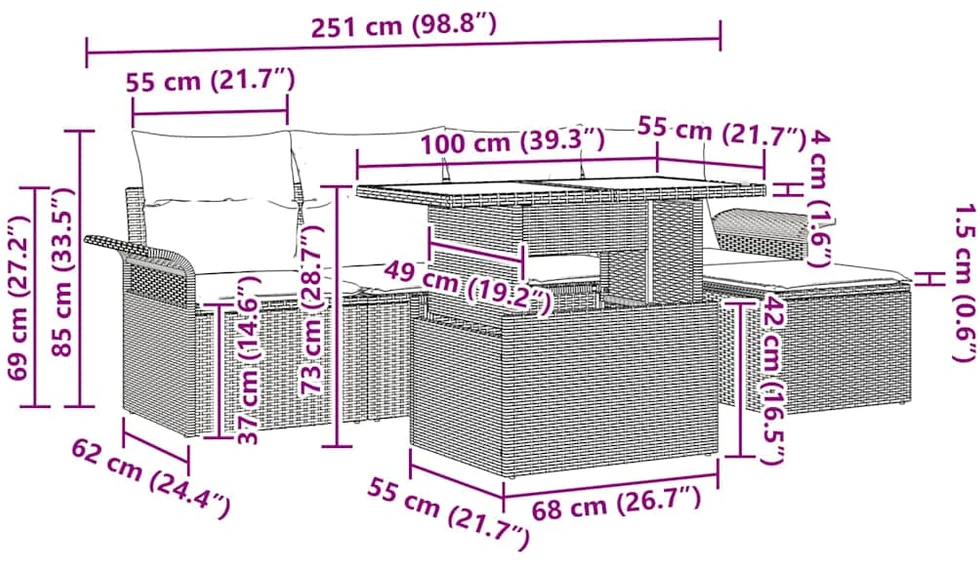 Sodo Sofų Rinkinys 6 vnt. Juoda [Sintetinė]: Poli ratanas