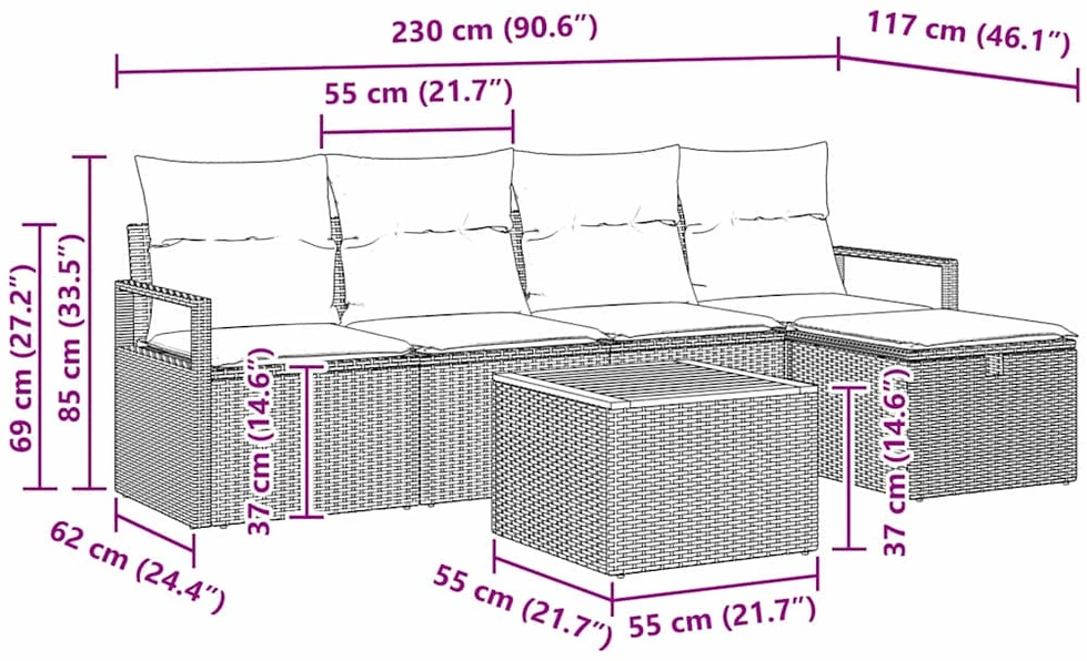 Sodo Sofų Rinkinys 6 vnt. Smėlio Poli ratanas