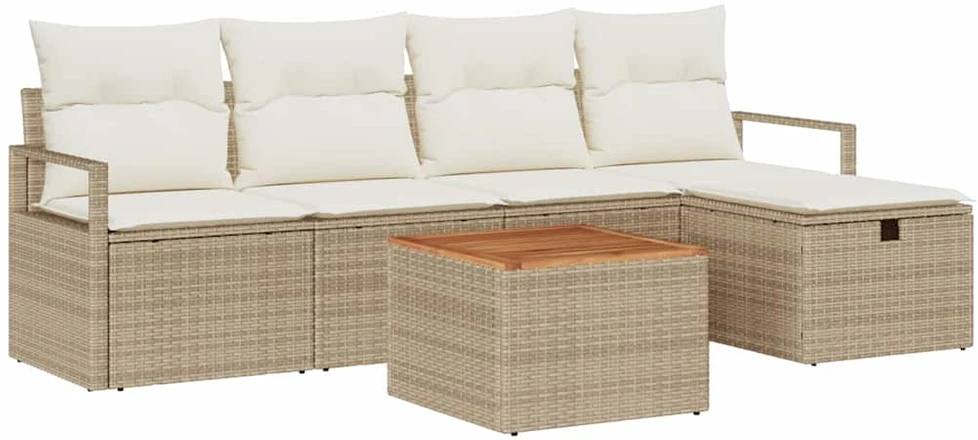 Sodo Sofų Rinkinys 6 vnt. Smėlio Poli ratanas