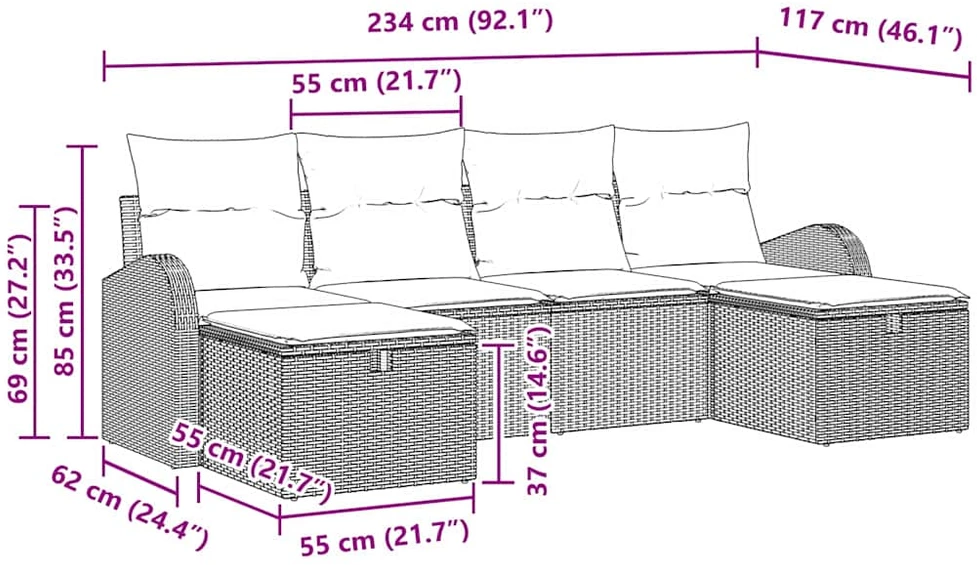 Sodo Sofų Rinkinys 6 vnt. Smėlio poliratanas