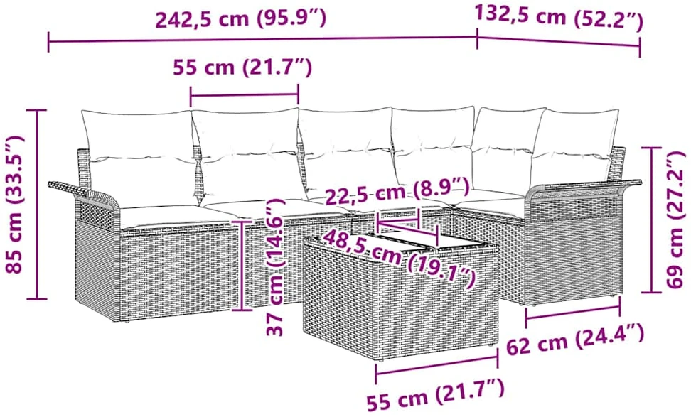 Sodo Sofų Rinkinys 6 vnt. Smėlio poliratanas