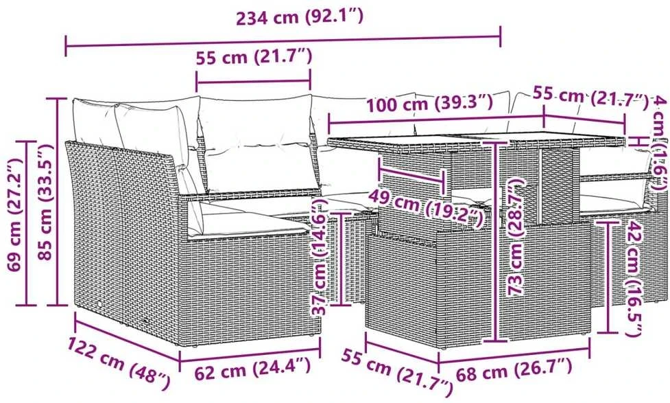 Sodo Sofų Rinkinys 7 vnt. 6-Vietų skaičius