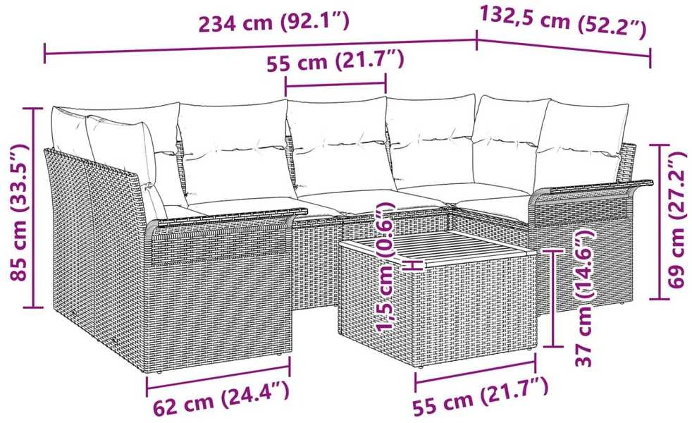 Sodo Sofų Rinkinys 7 vnt. 6-Vietų skaičius