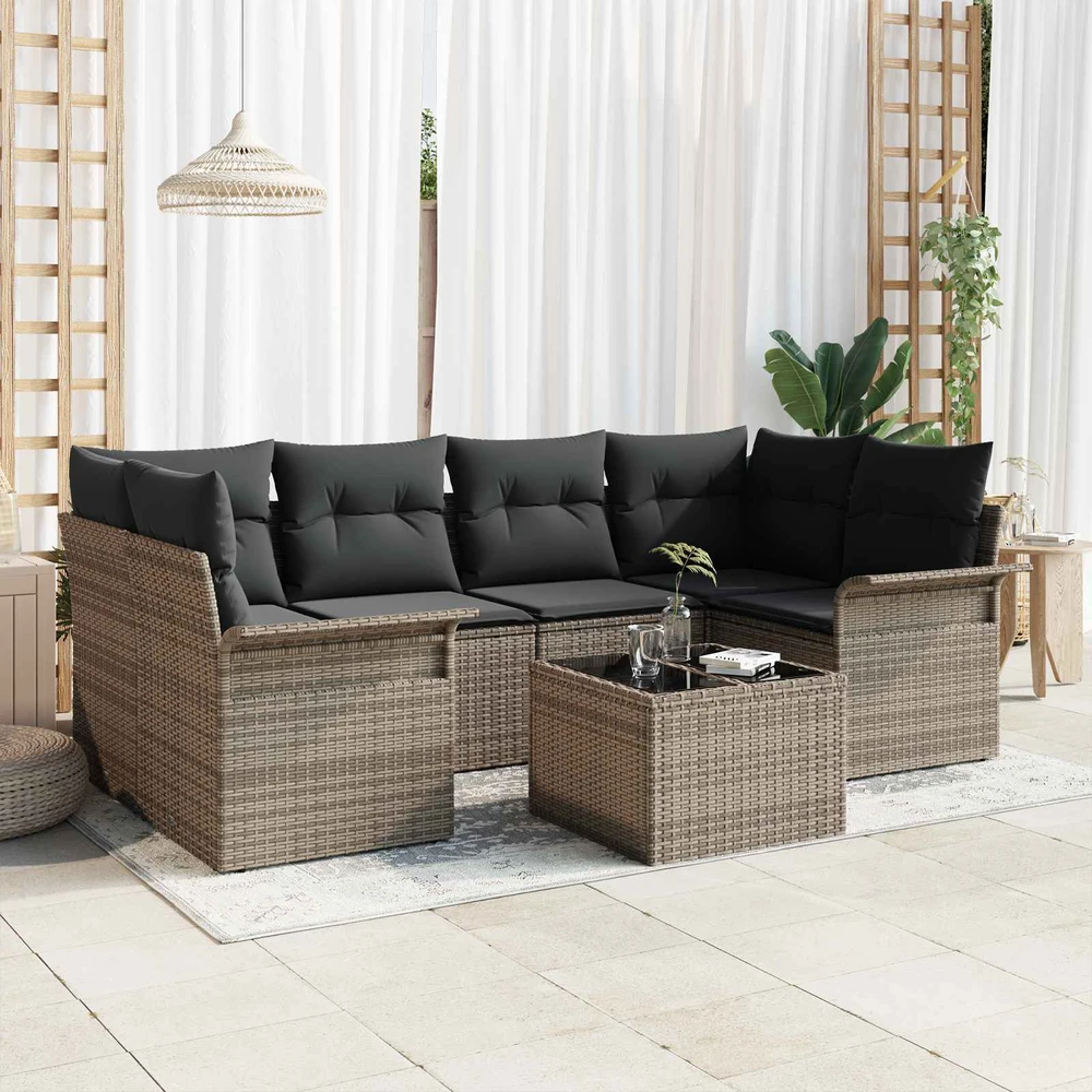 Sodo Sofų Rinkinys 7 pcs 6-Seater Pilka poliratanas
