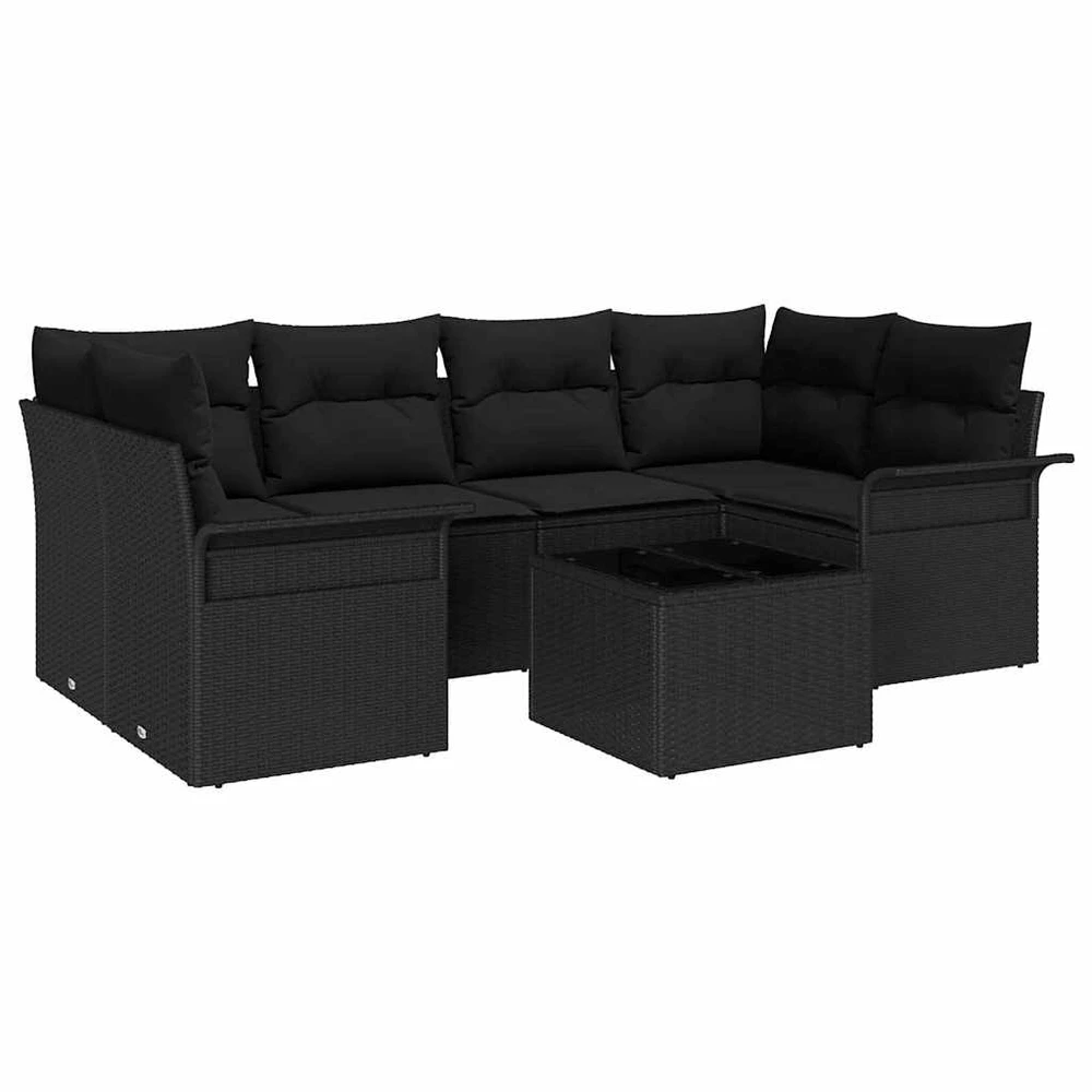 Sodo Sofų Rinkinys 7 pcs 6-Seater Juoda poliratanas