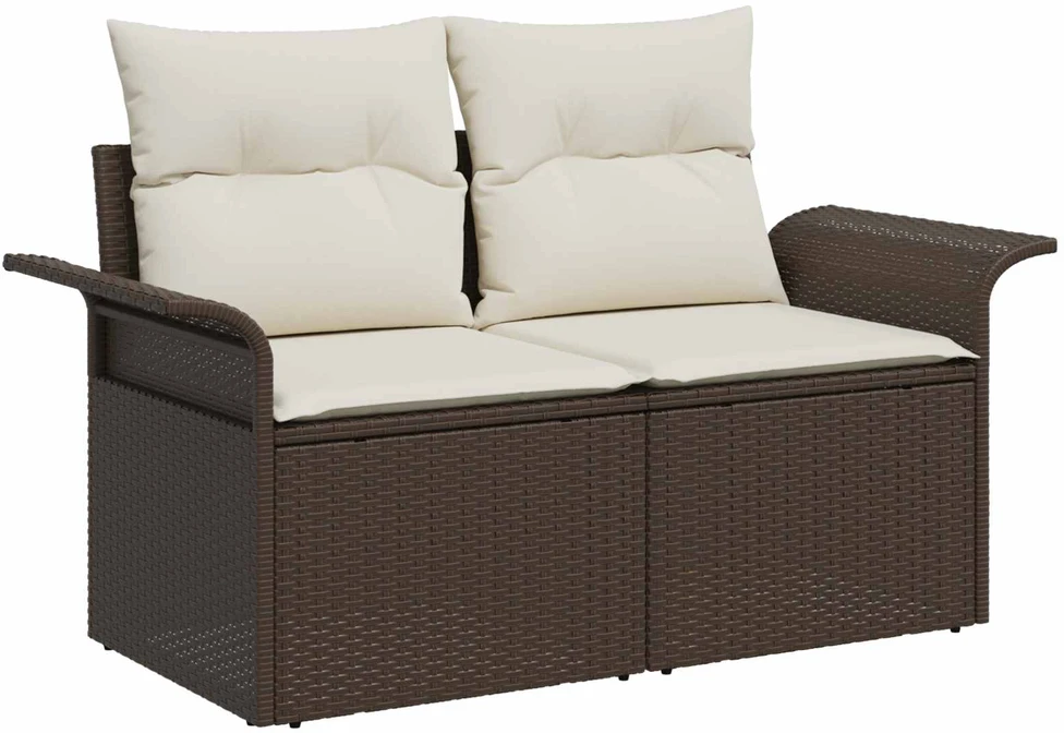 Sodo Sofų Rinkinys 7 pcs 6-Seater Ruda ir kreminė poliratanas