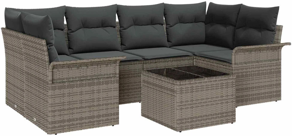 Sodo Sofų Rinkinys 7 pcs 6-Seater Pilka poliratanas