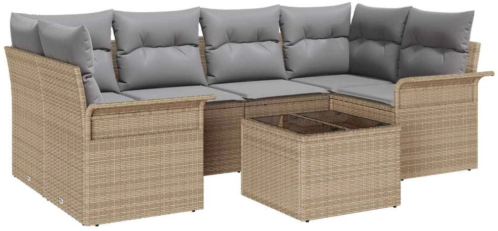 Sodo Sofų Rinkinys 7 pcs 6-Seater Bežinė ir pilka poliratanas