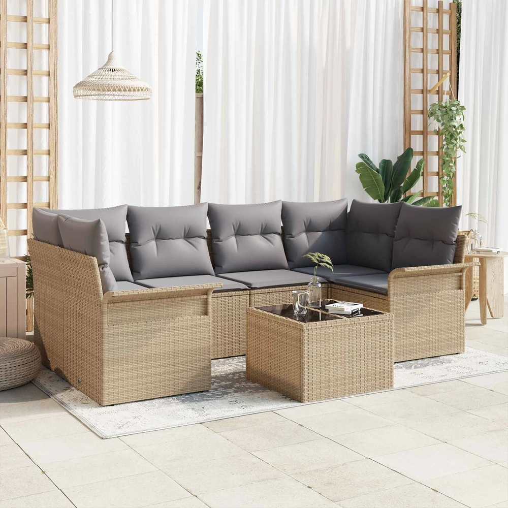 Sodo Sofų Rinkinys 7 pcs 6-Seater Bežinė ir pilka poliratanas