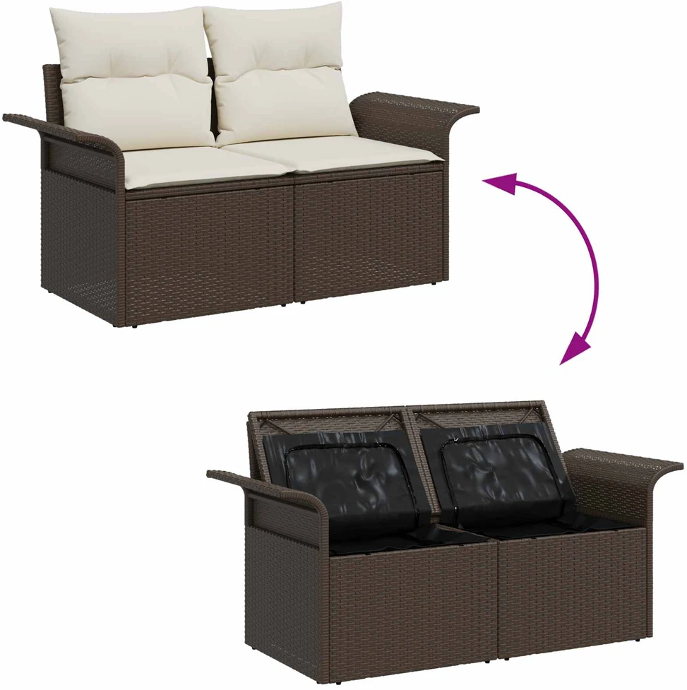 Sodo Sofų Rinkinys 7 pcs 6-Seater Ruda ir kreminė poliratanas