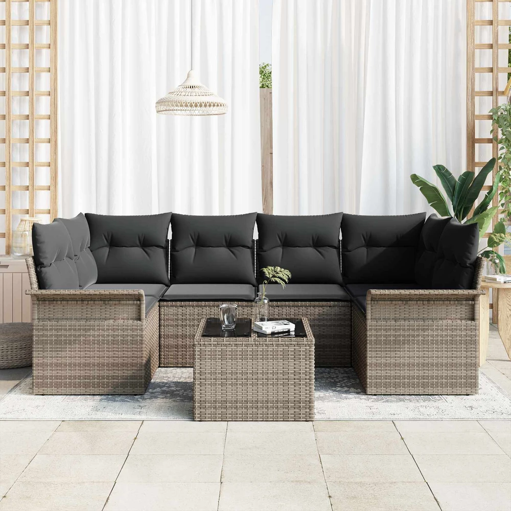 Sodo Sofų Rinkinys 7 pcs 6-Seater Pilka poliratanas